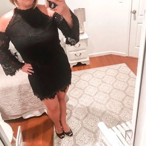 Pinkblush Women’s Lace Cold Shoulder Black Dress